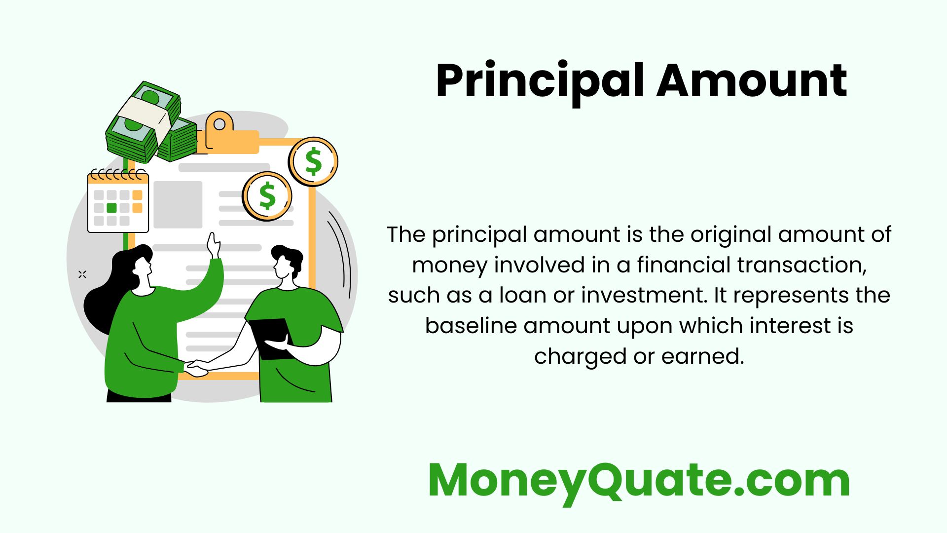 The principal amount, often simply referred to as "principal," is the original sum of money borrowed or invested, upon which interest is calculated.